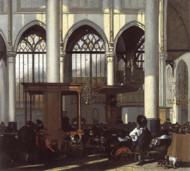 WITTE, Emanuel de The Interior of the Oude Kerk,Amsterdam,During a Sermon China oil painting art